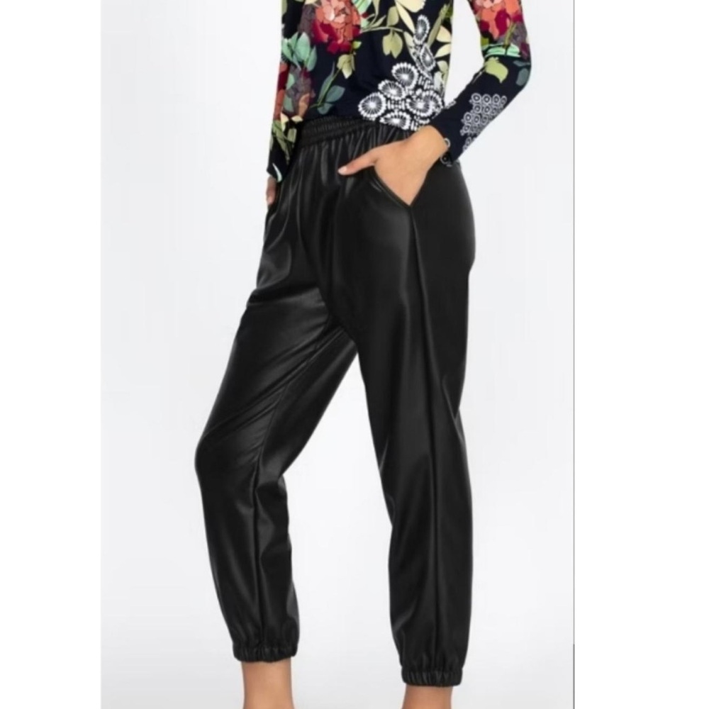 Johnny Was Vegan Leather Jogger Pants Black Elastic Waist M NWT